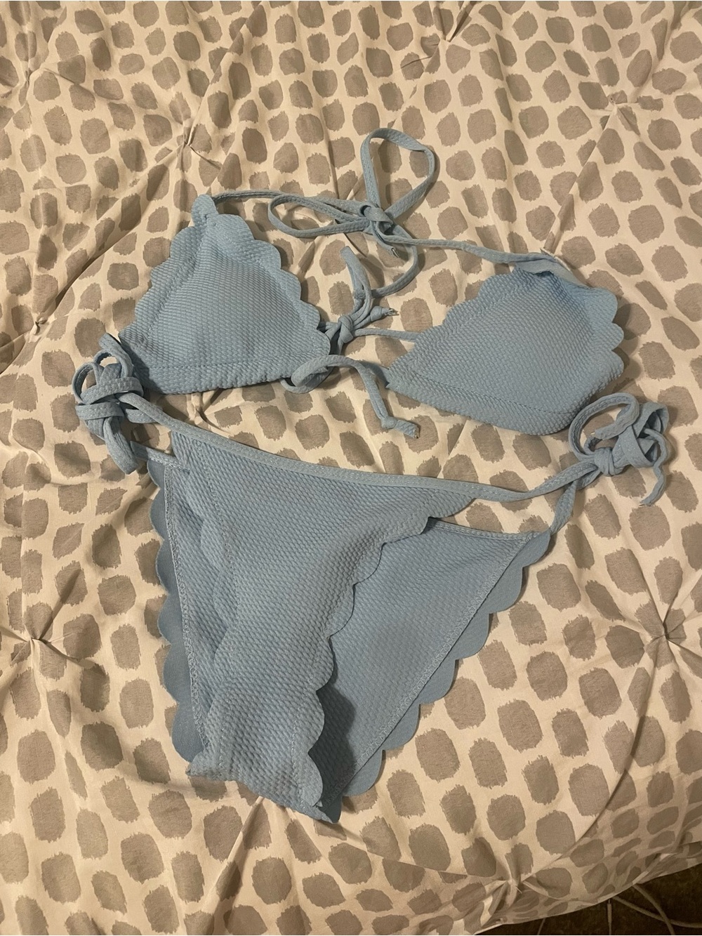 Light Blue Scalloped Triangle Bikini Set - Women Swim